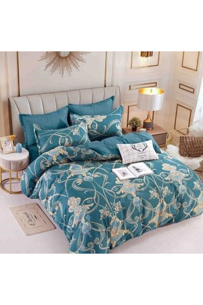 JOJO Double Bed Linen Set, Fine Cotton (Finet), Fitted, 6 Pieces - Gray with Feathers