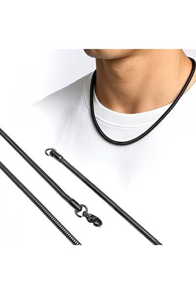 AKSESUARIM Men's Spiral Steel Necklace 3mm