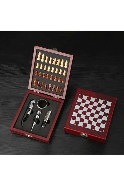 Home Özel Konsept Taşınabilir Satranç Takımı ve Şarap & Şişe Açacağı Seti - Ö...