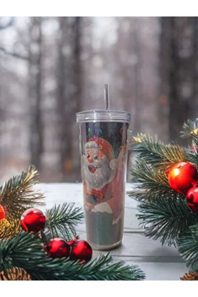 Titiz Plastik Christmas Themed Cup with Straw 750 ML