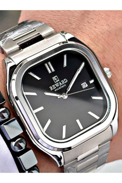 Reward Silver Color Classic Square Model Steel Cord Men's Wrist Watch + Brace...