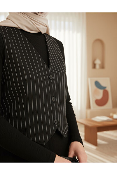 Modamorfo 6794 Striped Woven Vest - Black