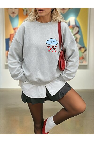 ArtYus Unisex Long Sleeve Sweet Cloud Transfer Printed Plus Size Crew Neck Sweatshirt