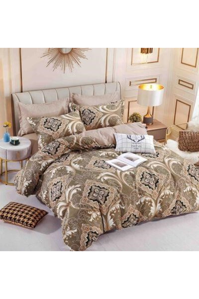 JOJO Double Bed Linen Set, Fine Cotton (Finet), Fitted, 6 Pieces - Gray with Feathers