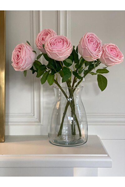 Dekordan House Yapay 1. Kalite 5 Dal Pembe Islak Gül (45cm)