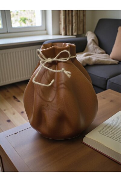 Dropcek eticaret Dekoratif Kahverengi Poşet Vazo 3D Çok amaçlı Vegan Üretim T...