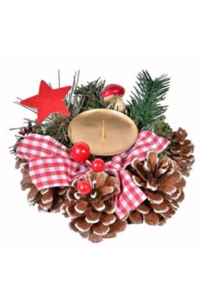 Tessari Decorative Christmas Candle Holder Checked Ribbon 15 cm