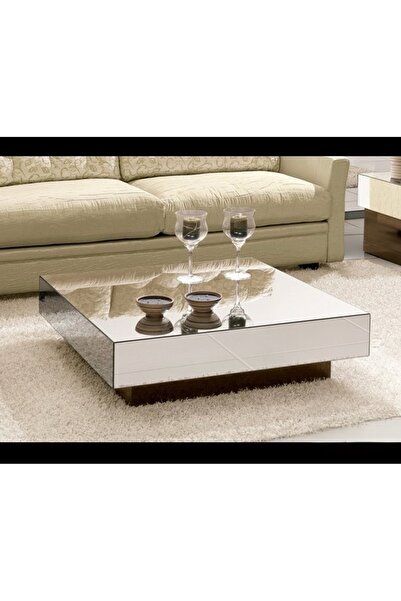 LUXURY VİLLA LUXURY ÜSTÜ GÜMÜŞ AYNALI ALTI SİYAH CAMLI ORTA SEHPA 90X90 YÜKSE...