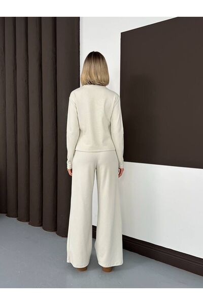 ALLEYTA Women's Buttoned V-Neck Cardigan piped Pants Set