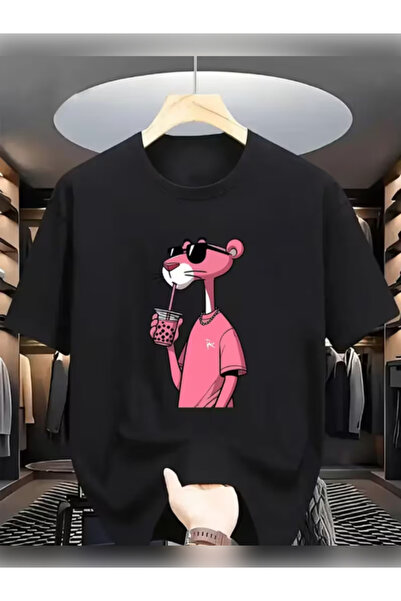 TİMİSİVA Tricou unisex supradimensionat P.PANTER2 cu imprimeu guler rotund cu...