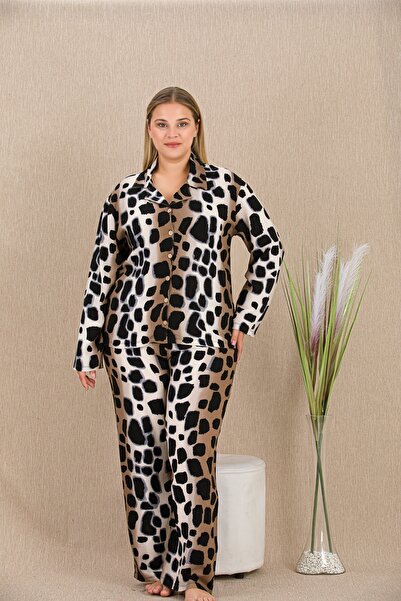 lidofya Buttoned belmando viscose leopard print plus size pajama set