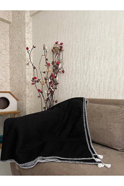 Türkühome Püsküllü Çoban Dikişli Tek Kişilik Polar Battaniye | 150x180 cm