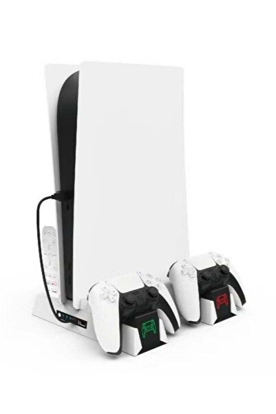 Bastec RGB PS5 Vertical Stand Cooling Fan Station with Controller Charger and Headset Stand (White)