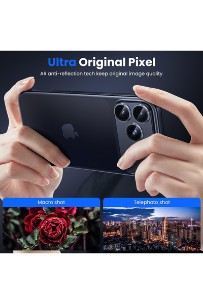 KVK PRİVACY iPhone 17 Pro Max Compatible Full Coverage Sapphire Glass Camera Lens Protector with Metal Frame Blue