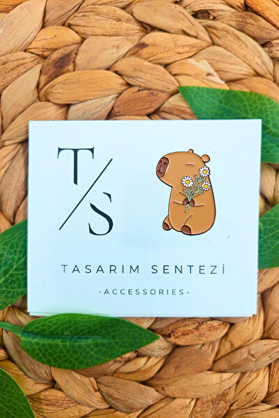 Tasarım Sentezi Rozet Metal Broş Çiçekli Kapibara Sevimli Capybara Hayvan Yak...