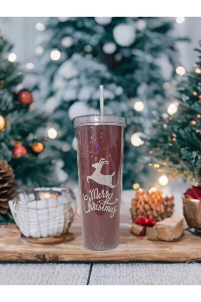 Titiz Plastik Christmas Themed Cup with Straw 750 ML