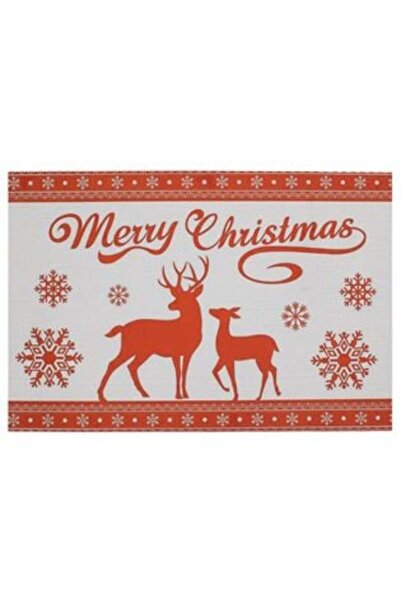Tessari set 4 x Christmas Placemat White & Red with Reindeer Pattern "Merry Christmas" 45 x 30 cm
