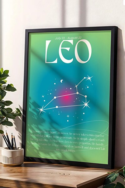 Saturn Pictură înrămată cu semnul zodiacal Leu Aura Energie Culori Simbol astrologic al constelației