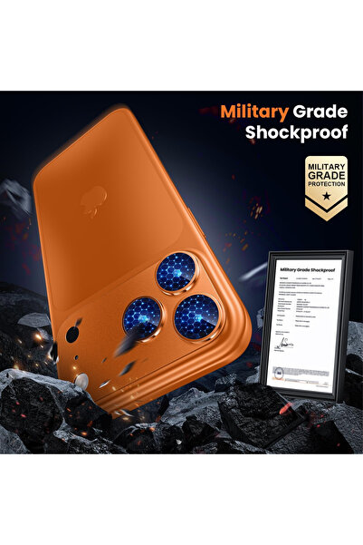 KVK PRİVACY iPhone 17 Pro Compatible Metal Framed Full Coverage Sapphire Glass Camera Lens Protector Orange
