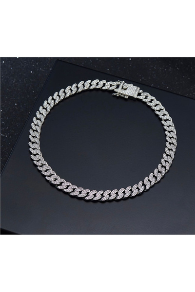 andrarose Hip Hop Cuban Chain Iced Stainless Steel Men - Silver