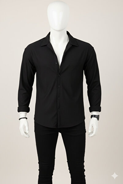 PEYORA ARİM Corded Ottoman Black Shirt OVERSIZE