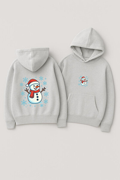CLASSY.MODA Unisex Hooded Oversized Printed Sweatshirt – Snowman with Christmas Hat Snowflakes
