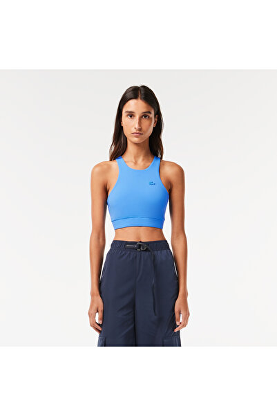 Lacoste Active Kadın Slim Fit Kolsuz Bisiklet Yaka Baskılı Mavi Bra