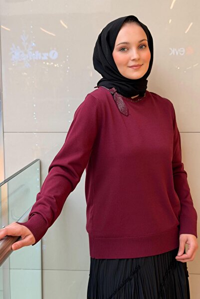 Ghisa Knitwear Tunic with Bow and Stone on the Collar