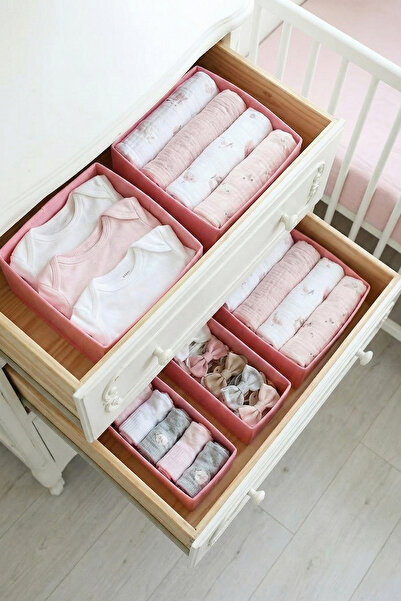 REKHOME 6-Drawer Cabinet Organizer Children's Baby Room Storage Box Organizer Set Pink
