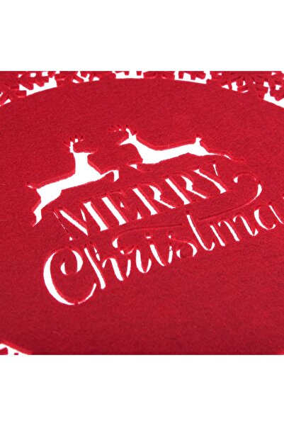 Tessari set 4 x Red Felt Plate Mat "Merry Christmas" Deer & Snowflakes Glitter 35 cm