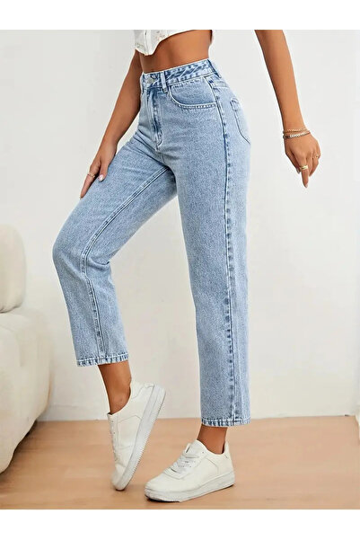 beeke Blugi pentru femei Ice Blue Snow Wash Boyfriend Mom Jean talie înaltă Pantaloni din denim