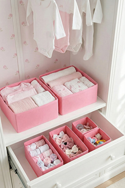 REKHOME 6-Drawer Cabinet Organizer Children's Baby Room Storage Box Organizer Set Pink
