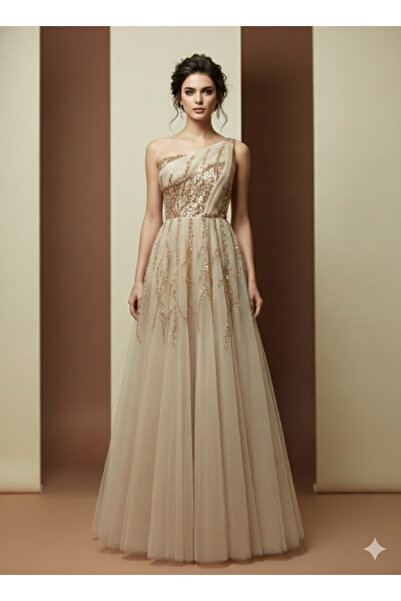 Niobe KADIN ABİYE PAYET İŞLEMELİ STRAPLEZ YAKA PRENSES ETEKLİ UZUN ELBİSE