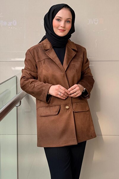 Ghisa Double-Breasted Collar Gold Buttoned Nubuck Jacket