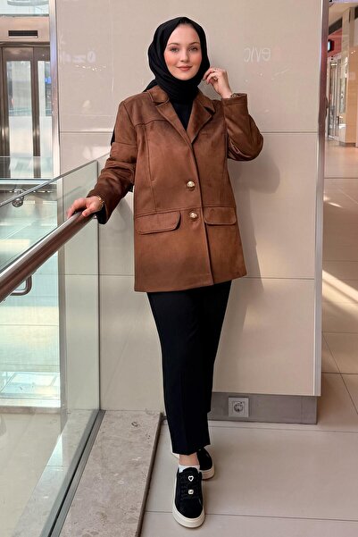 Ghisa Double-Breasted Collar Gold Buttoned Nubuck Jacket