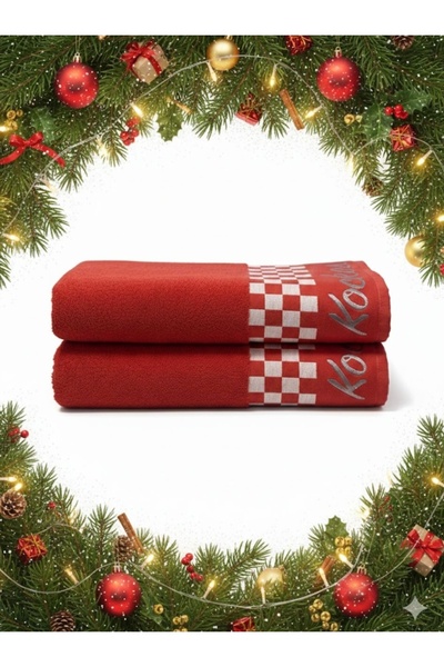 Truva Grup Christmas Towel Set "Red Cozy Holidays" – 100% Cotton, Ultra Premium 680 g/sqm, 70x140 cm