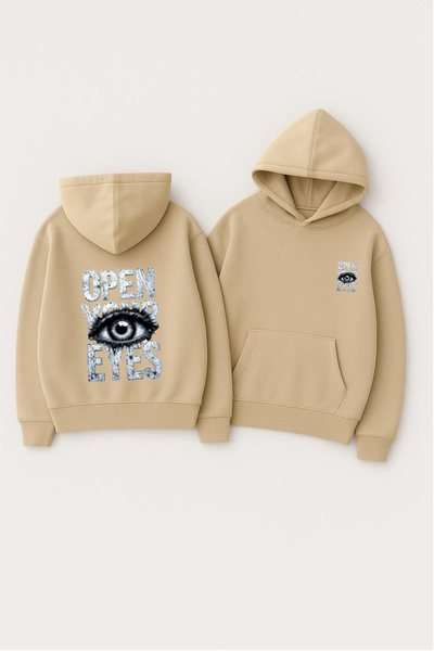 CLASSY.MODA Unisex Hooded Oversized Printed Sweatshirt – Open Your Eyes Eye Illustration
