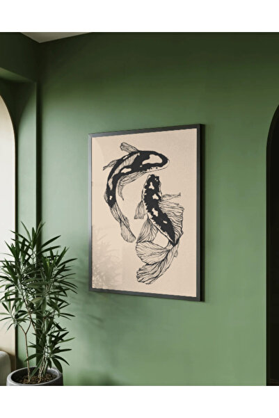 512 STORE Japon Estetik Modern Two Fish Denge Balık Tasarım Çerçevesiz Kuşe K...