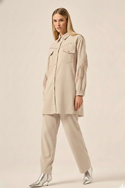 FTZ WOMEN Women's Scuba Suede Double Suit Beige 31232