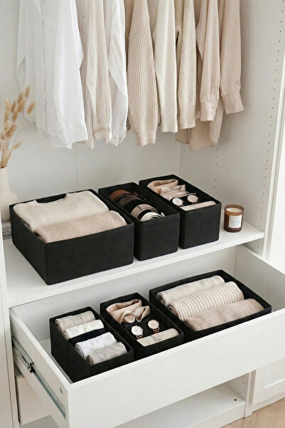 REKHOME 6-Piece Drawer Cabinet Organizer Storage Box Organizer Set Black