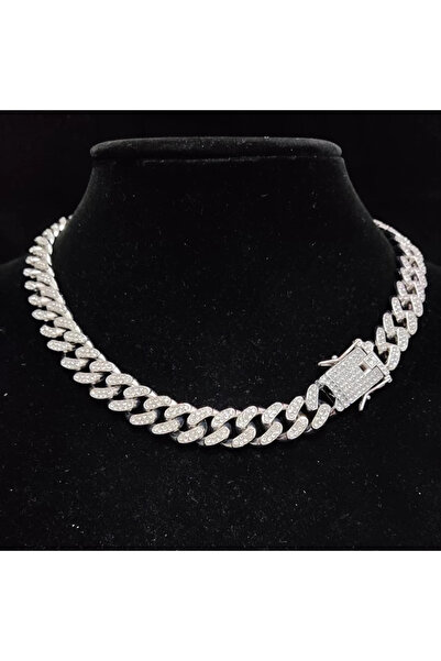 andrarose Hip Hop Cuban Chain Iced Stainless Steel Dama - Argintiu