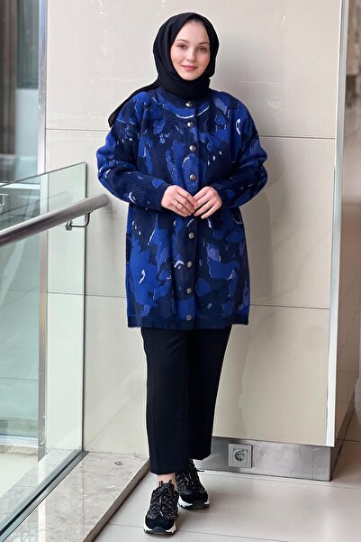 Nuss Angora Cardigan with Camouflage Pattern and Snap Buttons on the Front