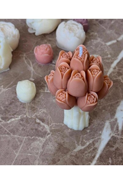 Hediyelik Dekoratif Lale Buketi Mum Doğal Soya Wax 10x7 cm