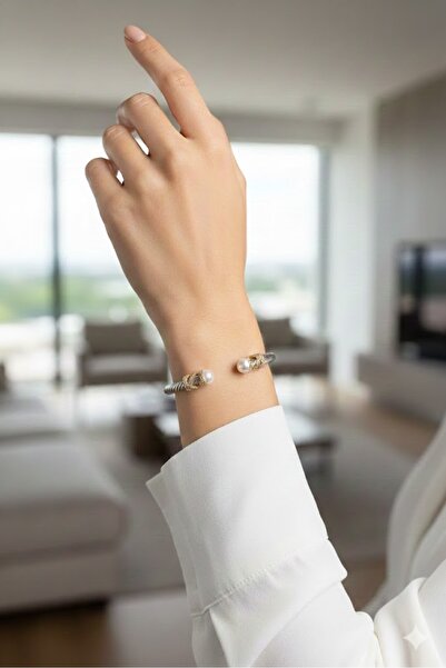 Dorvina سوار نسائي من الفولاذ موديل اللؤلؤ باللون الذهبي والفضي 316L لا يتأكسد |   مجوهرات أنيقة ومتينة، إكسسوارات