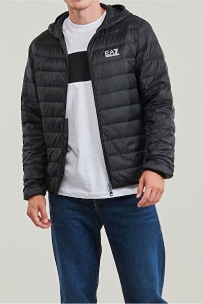 EA7 Men's Full Fit Hooded Puffer Jacket - Black