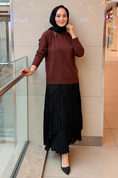 Ghisa Knitwear Tunic with Bow and Stone on the Collar