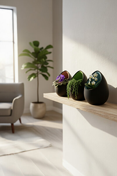 OEM Set of decorative mini egg pots, Midnight Onyx color