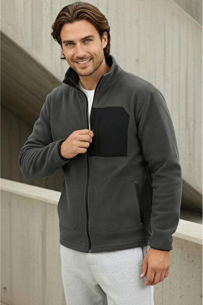 Sizce Moda Regular Fit Cold Resistant Non-Pilling Mock Neck Smoked Fleece Jacket