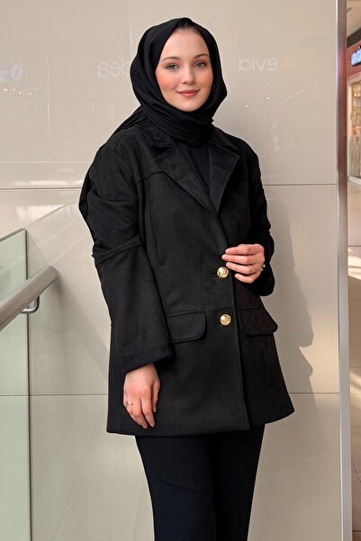 Ghisa Double-Breasted Collar Gold Buttoned Nubuck Jacket