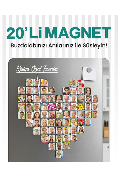AYIŞIGII HEDİYELİK 20'li Kişiye Özel Fotoğraflı Mıknatıs Seti: Anılarınızı Bu...